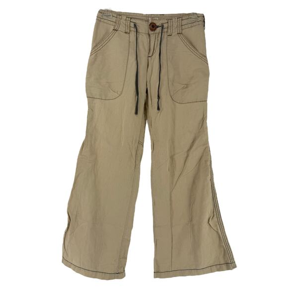 Free People Vintage Cargo Pants Size 4 Khaki Baggy Y2K Linen Blend Relaxed Fit - Picture 1 of 10